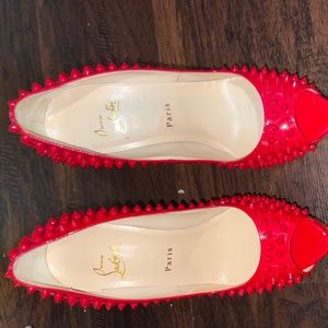 Christian Louboutin size 8 Lady Peep Spiked Heels Red Classic Studded Pumps